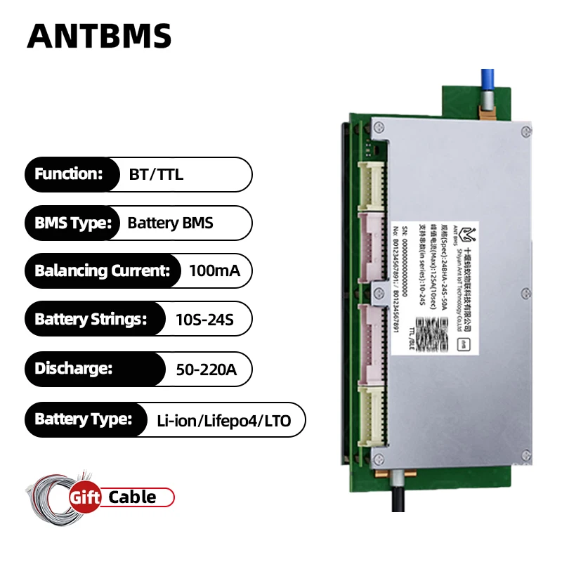 ANT Smart BMS 10-24S LiFePo4 Li-ion LTO scooter Battery 50A-220A charger bike bms module E-scooter 60V 72V 100mA Smart Balance