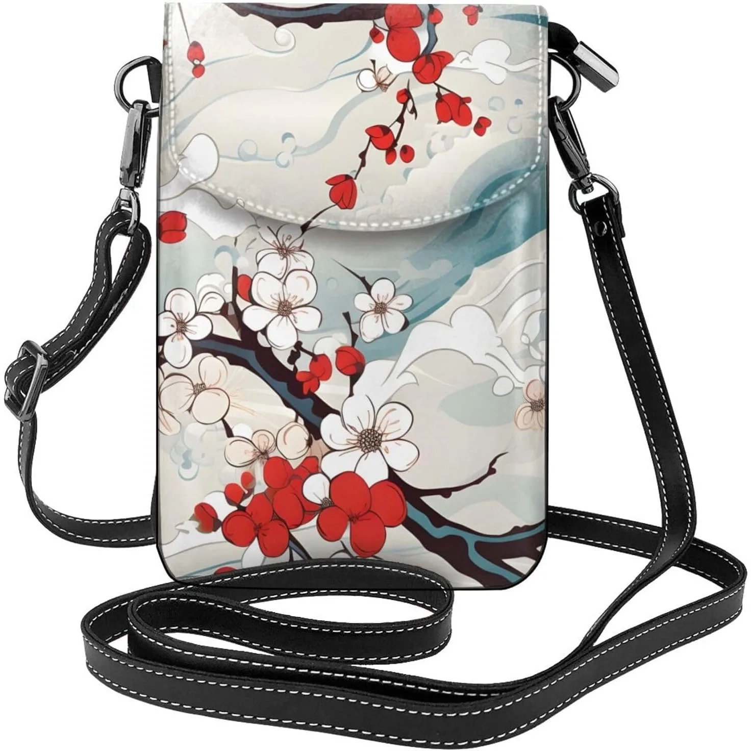 

Японская сумка через плечо с вишневым принтом для женщин, маленькая дорожная сумка из искусственной кожи для мобильного телефона, легкий мини-кошелек для телефона