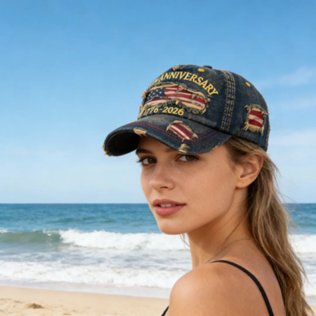 2026 Neue 250. Jubiläums-USA-Flagge Distressed Denim Baseballkappe, Unisex Verstellbare Vintage Trucker-Mütze – Detail 13