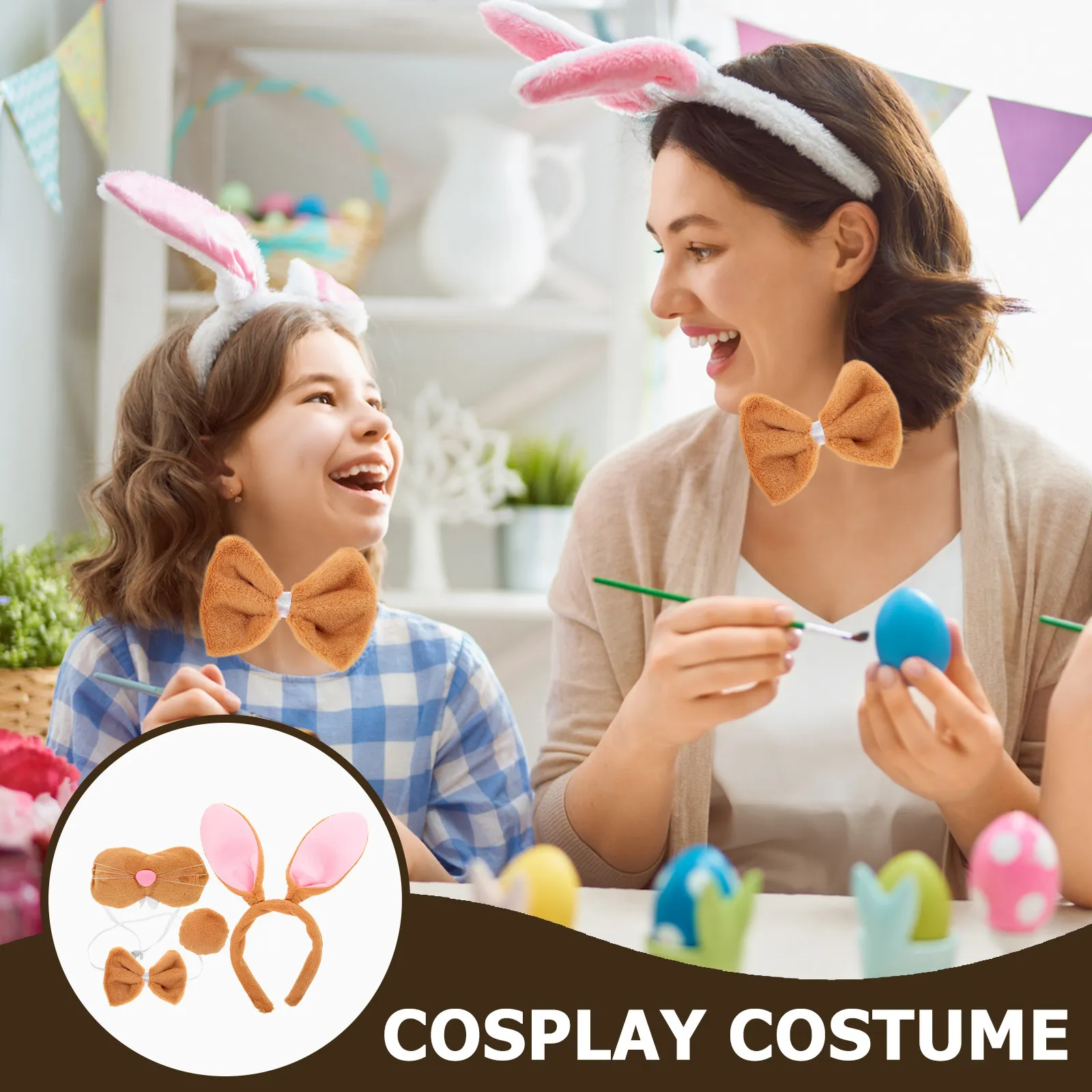 

Набор для костюма кролика: повязка на голову с ушками, мягкий уютный бант и хвост, аксессуар для Хэллоуина и косплея, хвосты кролика, повязка на голову с ушками зайчика