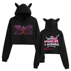 Arcane Jinx Graffiti Art Cat Ears Long Sleeve Crop Tops Girls Fashion Hoodie