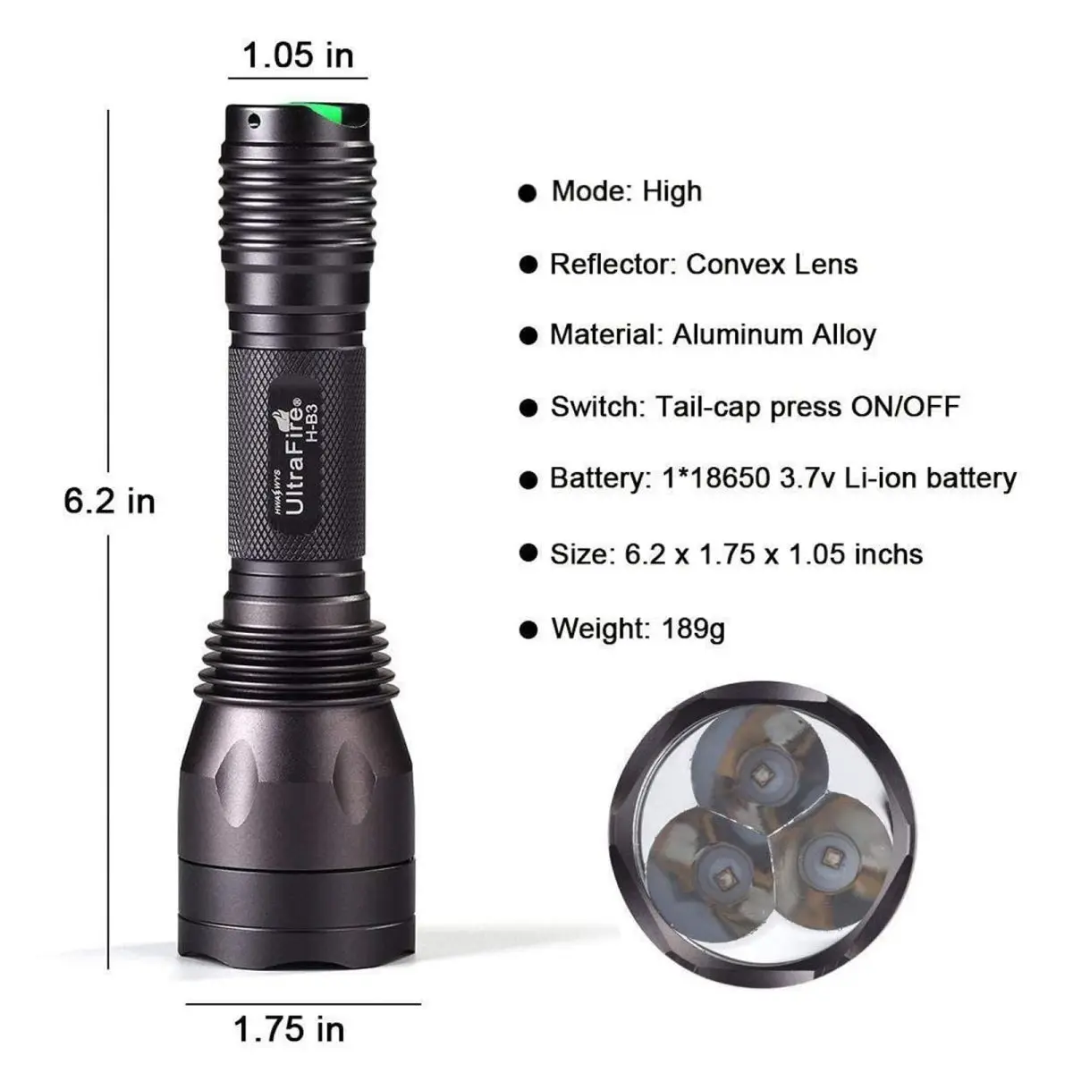 UltraFire H-B3 Blue LED Hunting Flashlight 283 Lumens High Powerful 256 Yards Tactical Lantern Military Standard Torch Light