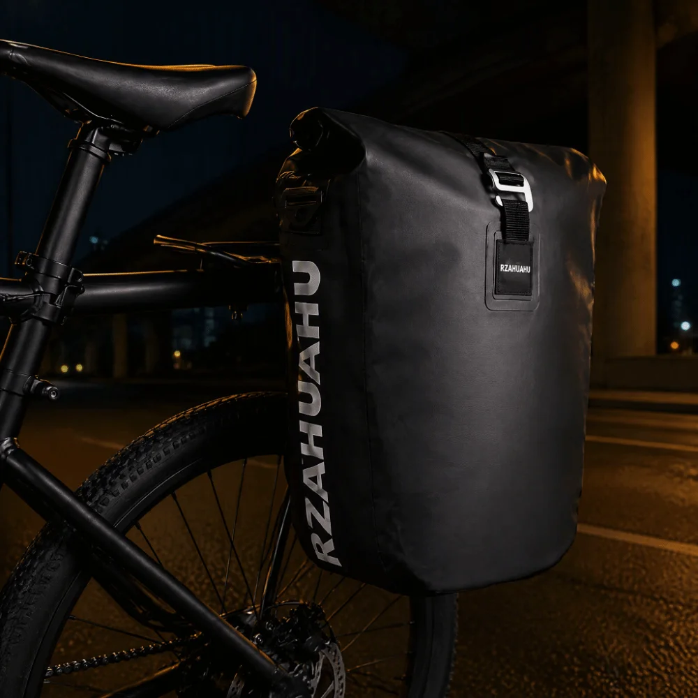PVC and Polyester Bicycle Rear Rack Bag 20 L Capacity Quick release Rear Rack Bag Black Multifunctional Bike Bag