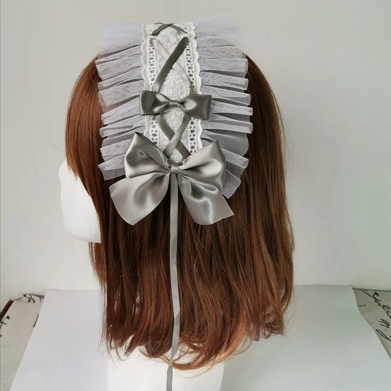 Japanese Anime Gothic Headband Lolita Tea Party Headwear KC Sweet Hair Accessories Handmade Lace Bow Ornament