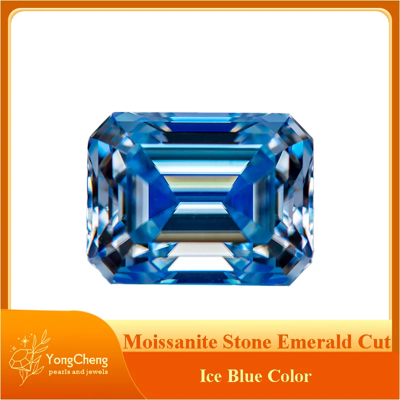 

Moissanite Stone Emerald Cut Ice Blue Color Lab Grown Diamond Charms Ring Necklace Earrings Main Materials with GRA Certificate