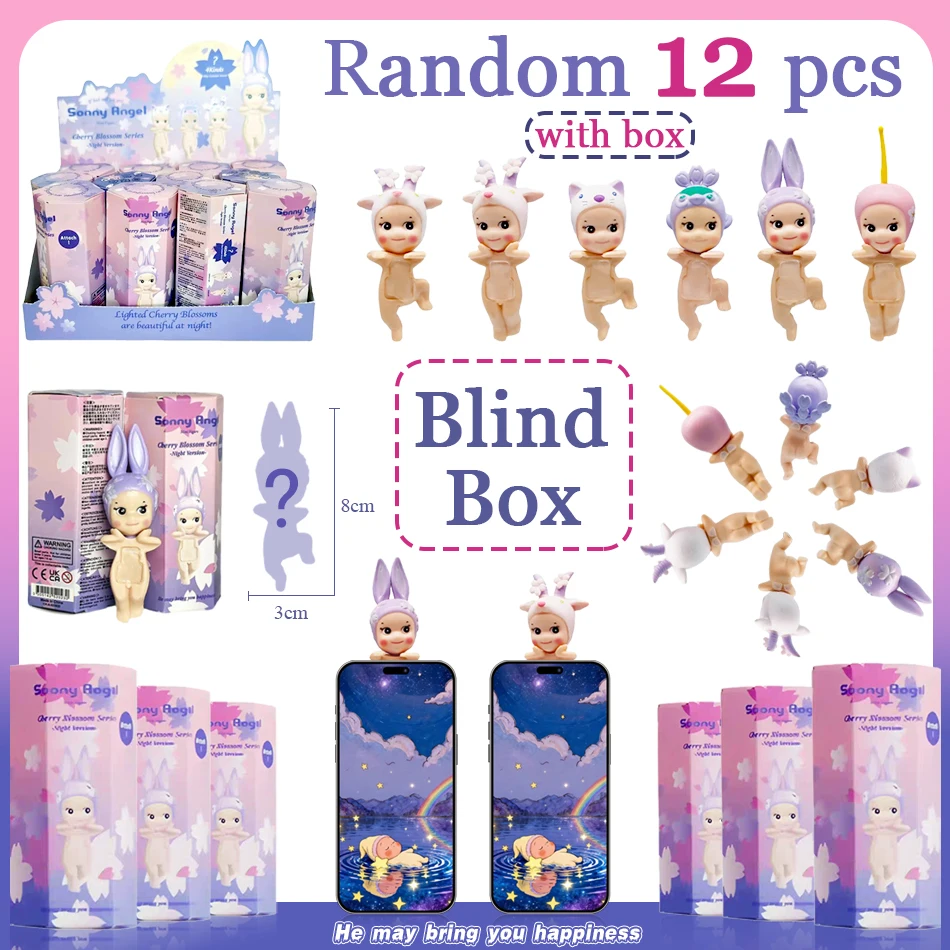 Angel Doll Cherry Blossom Series Night Version Blind Box Collect Hippers Action Figure Phone Ornaments Mystery Box Surprise Gift