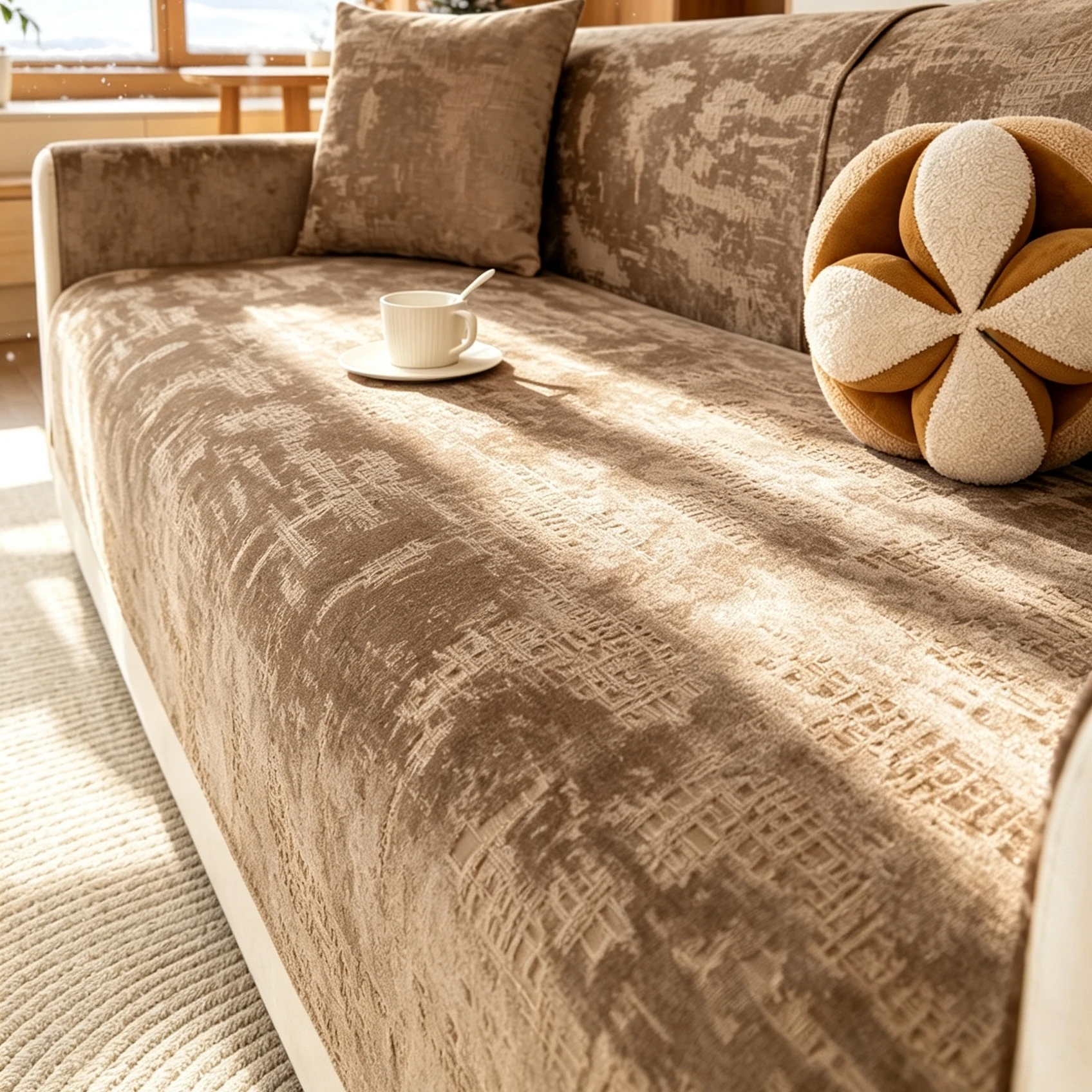 Soft Velvet Geometric Jacquard Non-Slip Sofa Cover, for Living Room Couch Seat Cover Pet Friendly Machine Washable Slipcover