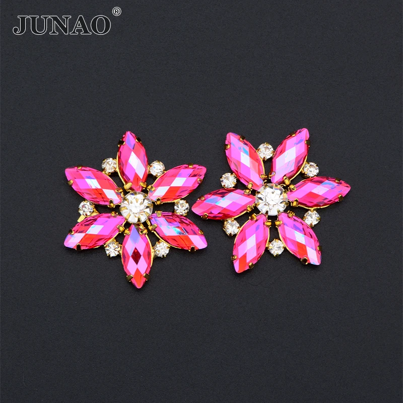 JUNAO 1pc 36mm cucire su rosa AB fiore di vetro Strass artiglio d\'oro Applique di cristallo Flatback Strass pietre da cucire per abiti artigianali