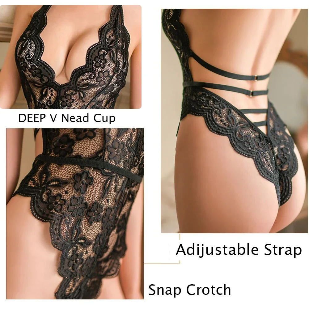 Sexy Plus Size Women Lingerie Open C Teddy Halter Lace Transparent Erotic Lingerie Bodysuit Pajamas Erotic Exotic Clothing