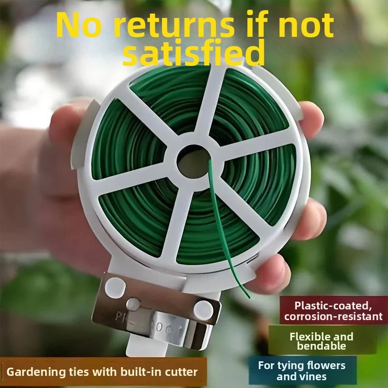 Garden Twist Tie Plant Wire With Cutter Dispenser Green Plastic Coated Support Vine Flower Heavy Duty Reusable Flexible For