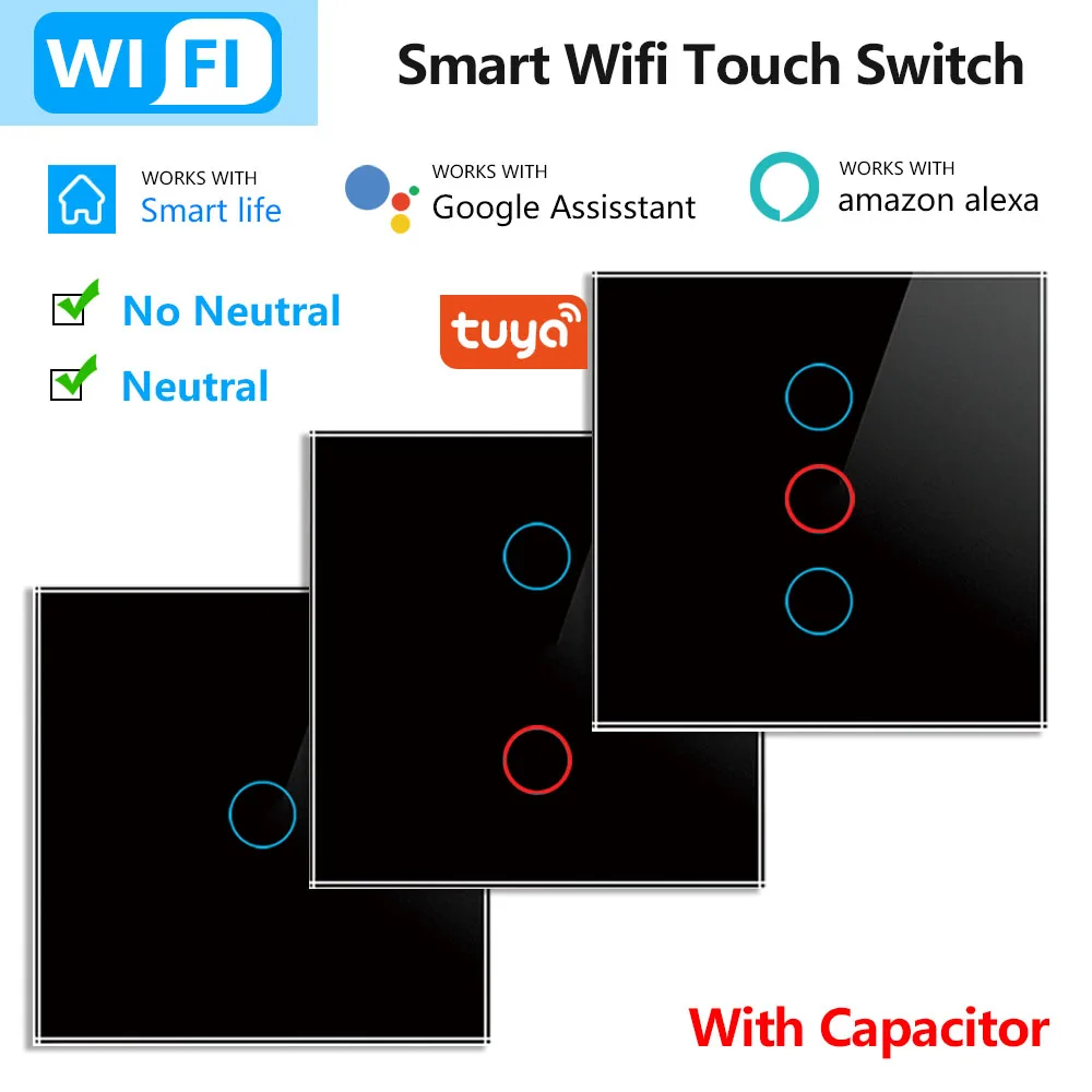 

Wifi Smart Light Switch 1/2/3 gang EU/US Tuya Smart Life APP Wall Light Switch Glass Panel Smart Voice Control Google Home Alexa