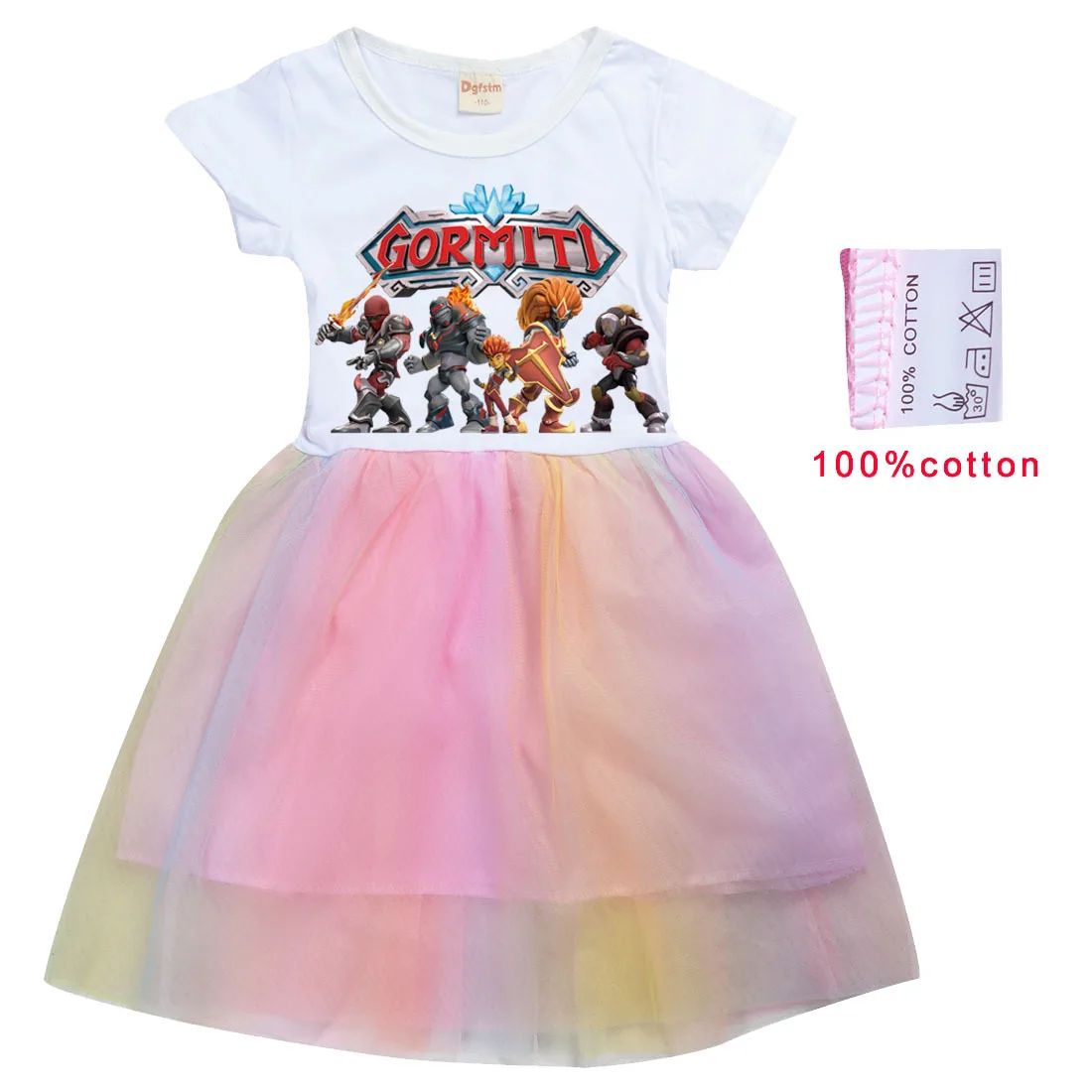 Children Gormiti Game Clothes Kids Summer Short Sleeve Dress Baby Girls Rainbow Mesh Casual Dresses Elegant Princess Vestidos