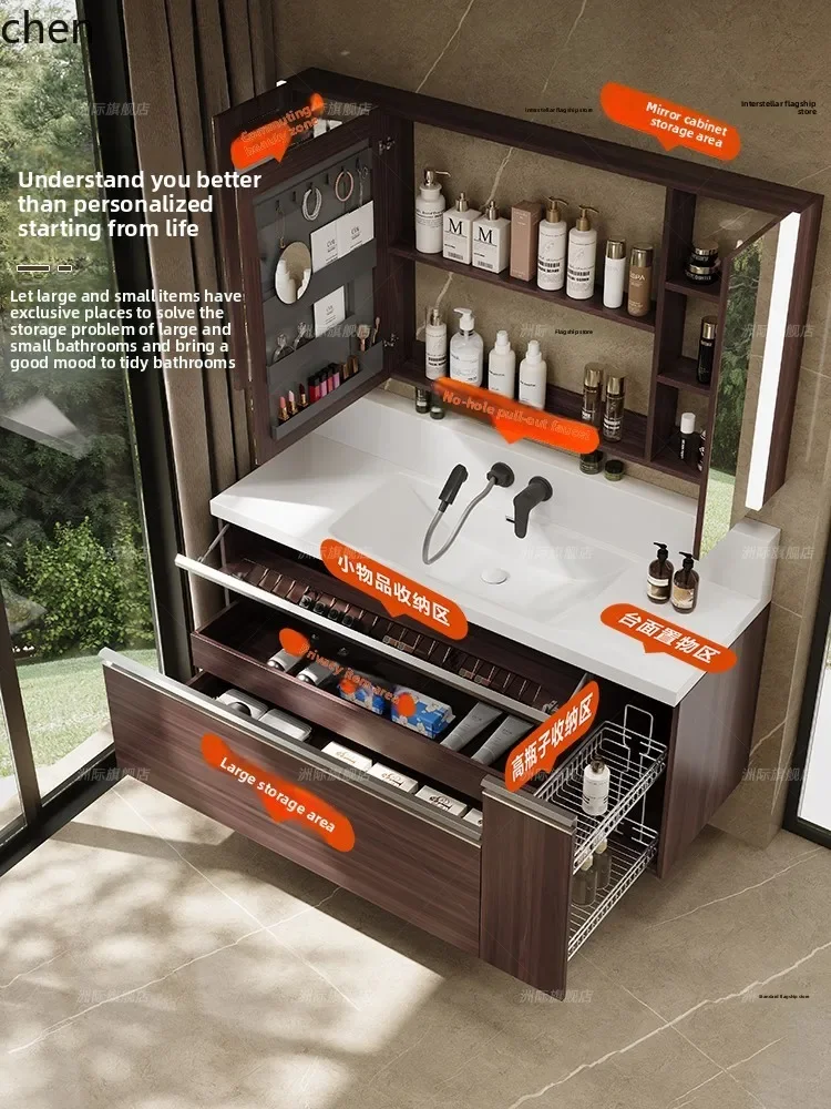 Pull Basket Drawer Bathroom Cabinet High Back Wash Basin Wall-Mounted Faucet Bathroom Washstand