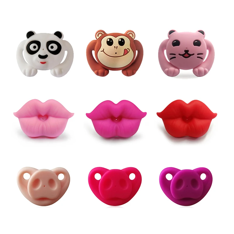 10 PCS/Lot Red Kissing Pacifier,Silicone Funny Nipple,Pig Monkey Dummy Joke Soother,Prank Toddler Orthodontic Teether,Feeding