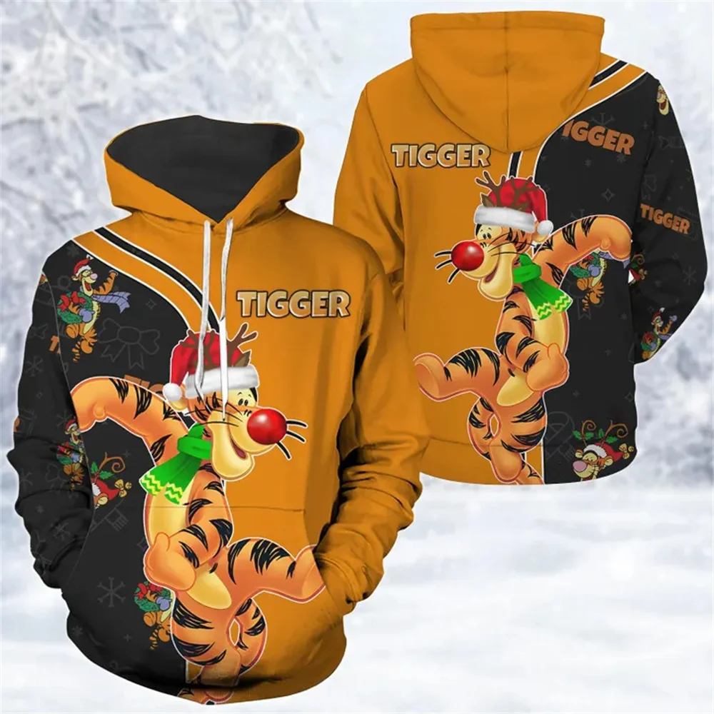 Disney Tigger Hoodie Merry Christmas Cartoon Print Hoodie Fashion Pullover Men's Daily Casual Y2k Hoodie Round Neck Top