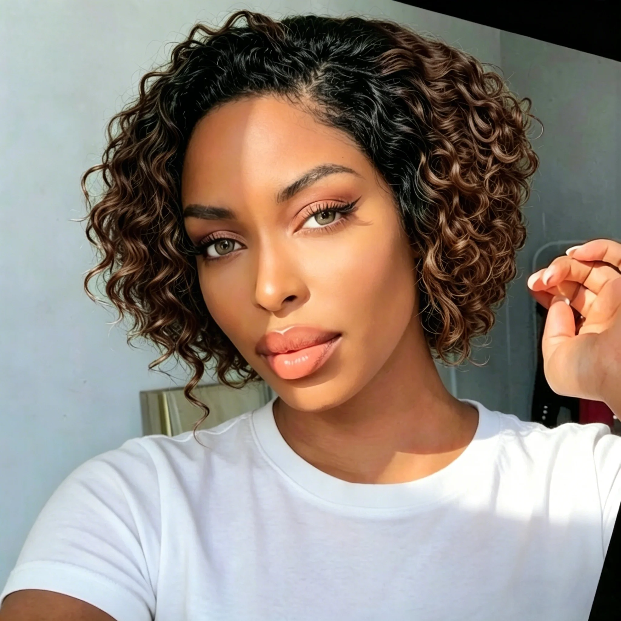 13X4 Lace Front Wigs Human Hair Curly Pixie Bob Wigs 8 Inches Natural Short Hair Style 180% Density view 3