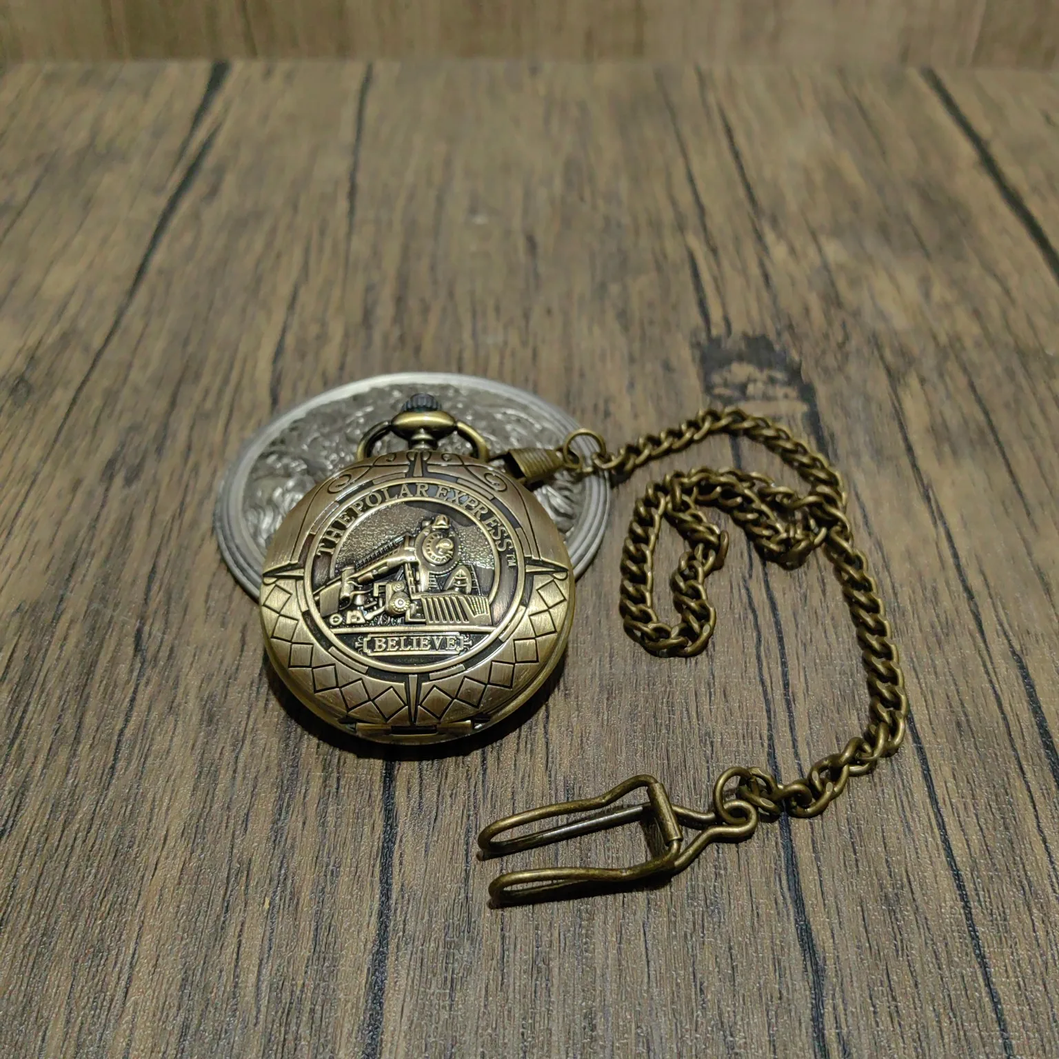 Vintage Copper Mechanical Pocket Watch Locomotive Buterfly Dragon with Chain