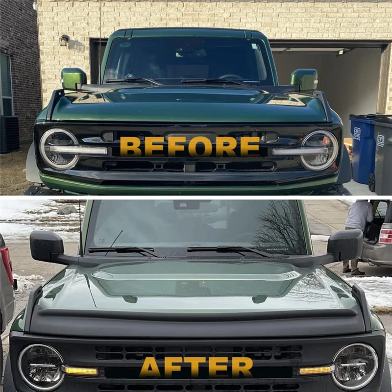 -AT52 غطاء محرك السيارة منحرف غطاء محرك السيارة لسيارة فورد برونكو 2021 2022 2023 ملحقات غطاء محرك السيارة درع حماية علة منحرف - أسود #5