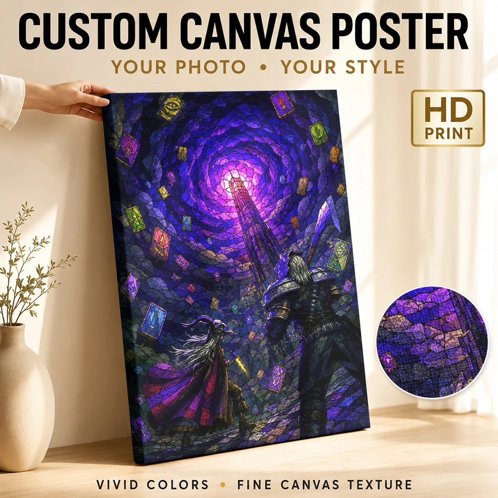 Slay The Spire Circular Glass Scene Framed Canvas Print Customized Photo Geometric Color Blocking Wall Art For Computer Room