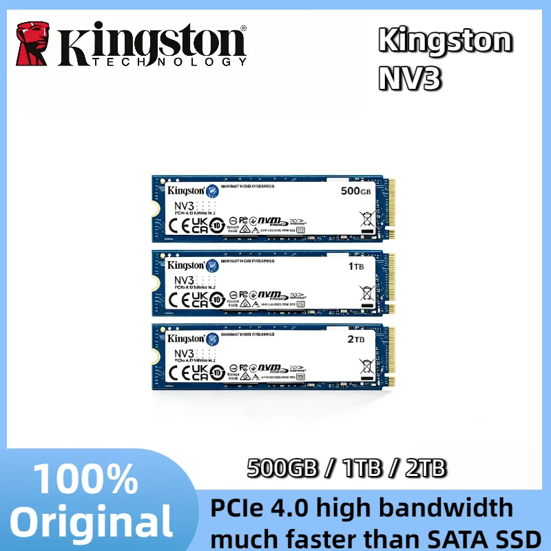 Kingston NV3 PCIe 4.0 M.2 2280 NVMe SSD 500GB 1TB 2TB Até 6000MB/s Unidade de Estado Sólido Interna para Laptop e Desktop Profissional