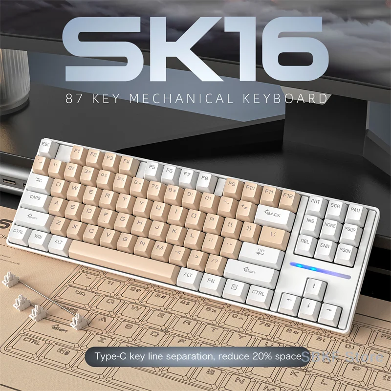 Smailwolf Sk16 Mechanisch toetsenbord Ergonomisch ABS Kunststoffen Hot Swap Gaming Bedraad Esports Cadeau Man Vrouw Pc Kantoor Hoge schoonheid