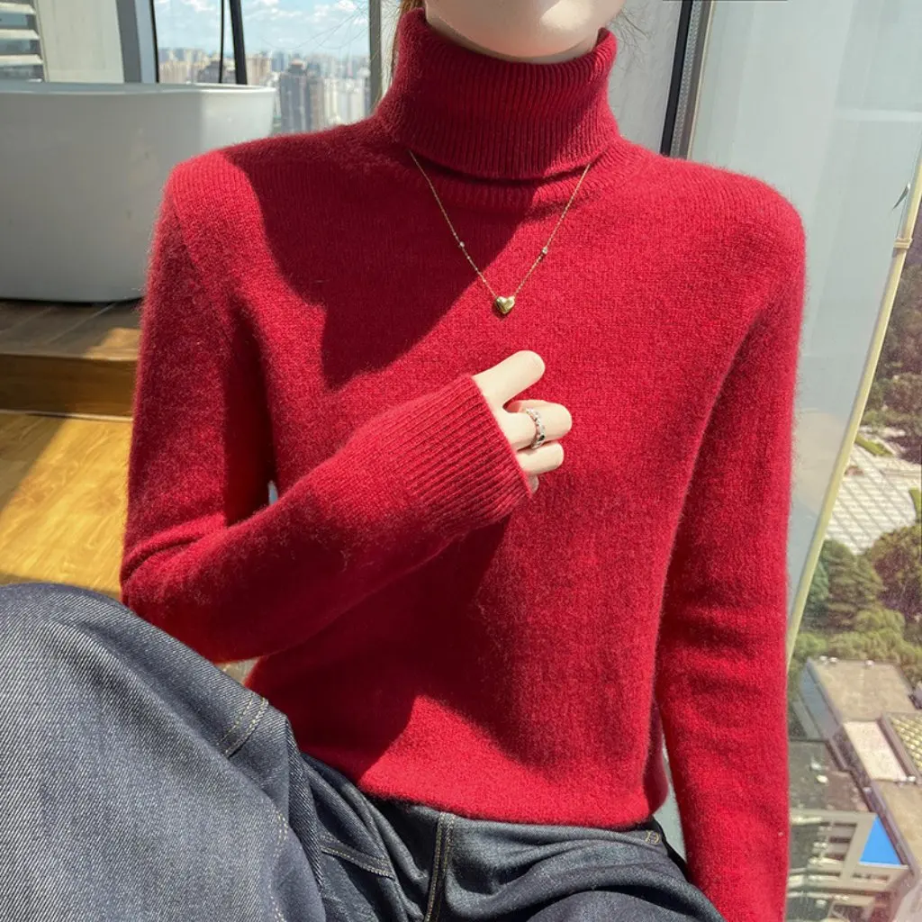 

Women's Cashmere Pullover Sweater High Lapel Slim Fit Knitted Bottoming Top for Casual Autumn Winter Wear