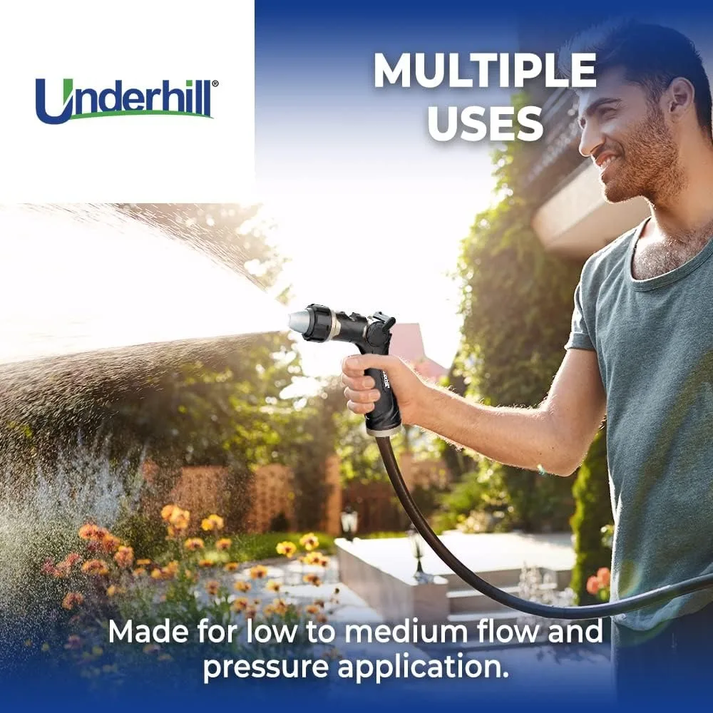 رأس رش فوهة خرطوم مياه للحديقة من سلسلة Underhill Prospray Gold، مدخل خيط 3/4 بوصة، معدن شديد التحمل، قابل للتعديل، T #4