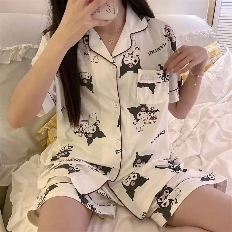 Summer Ladies Two-Piece Pajamas Women Seven Trousers Short-Sleeved Girls New Large Size Pajamas Homewear Suit Leisure Wear