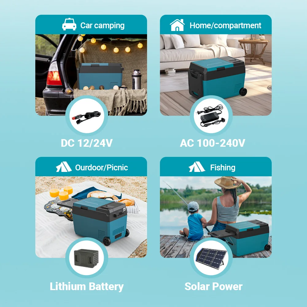 Portable Car Fridge  Solar Battery Powered Car Fridge Box Freezer Electric Cooler Portable Auto Refrigerator With Wheels view 3