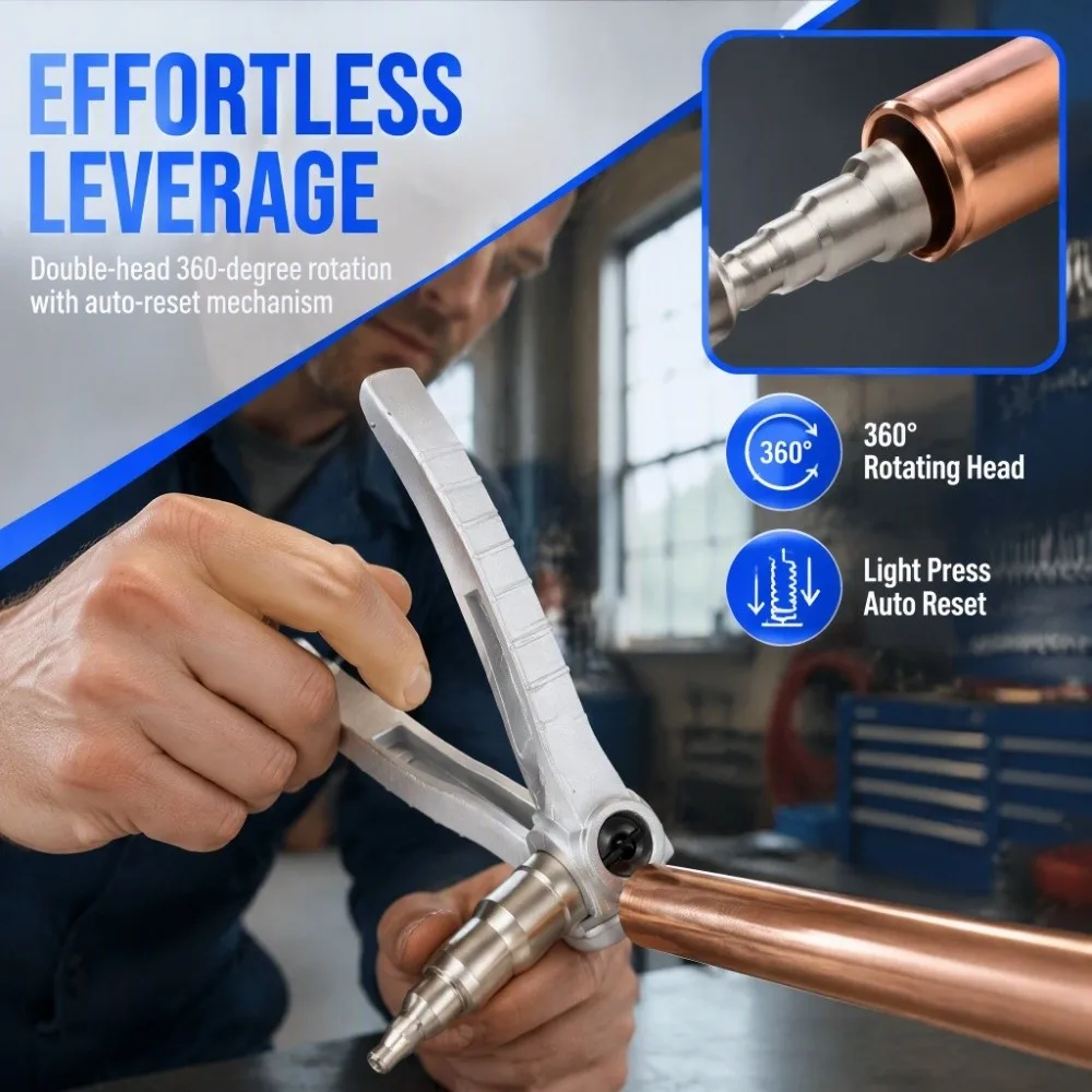 Double Head Flaring Tool 360 Degree Rotating Head Auto Reset Manual Flaring Tool Portable Pipe Flaring Tool