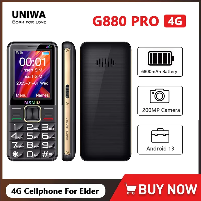 UNIWA MXMID G880 PRO 2.4 بوصة 4G الهواتف مصباح يدوي زر كبير 6800mAh وقت طويل الاستعداد الهاتف المحمول لوحة المفاتيح الروسية لكبار السن #1