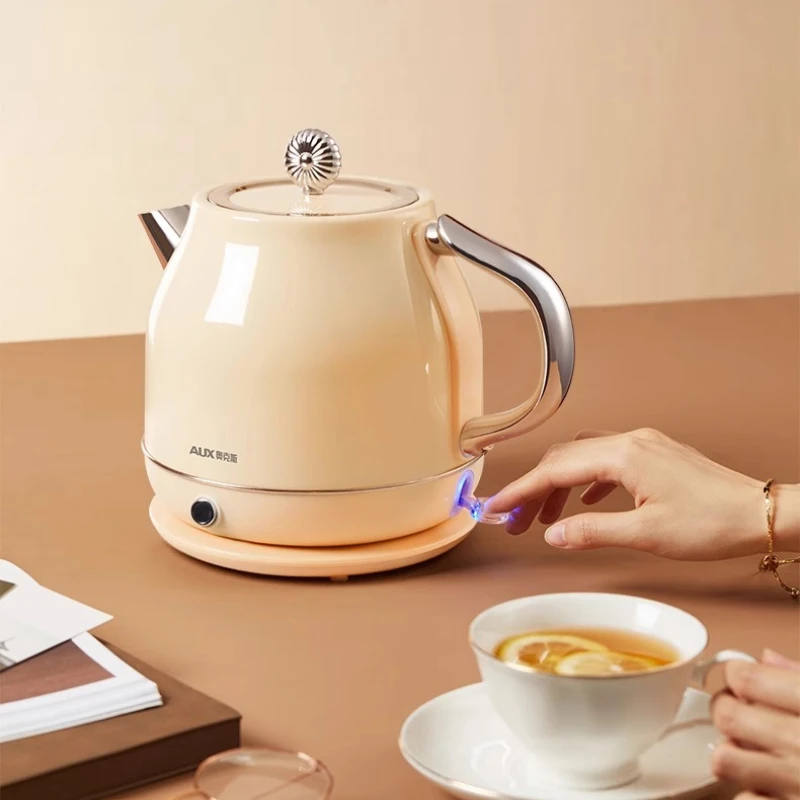 Food-Grade Retro Electric Kettle  Stainless Steel Auto Boiling Teapot with Low Noise  Touch Control Heater, Anti-Electric Shock