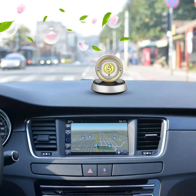 Car Aromatherapy Diffuser Solar Rotating Coin Car Diffuser Air Freshener With Solar Rotation Odor Fighter And Car Odor