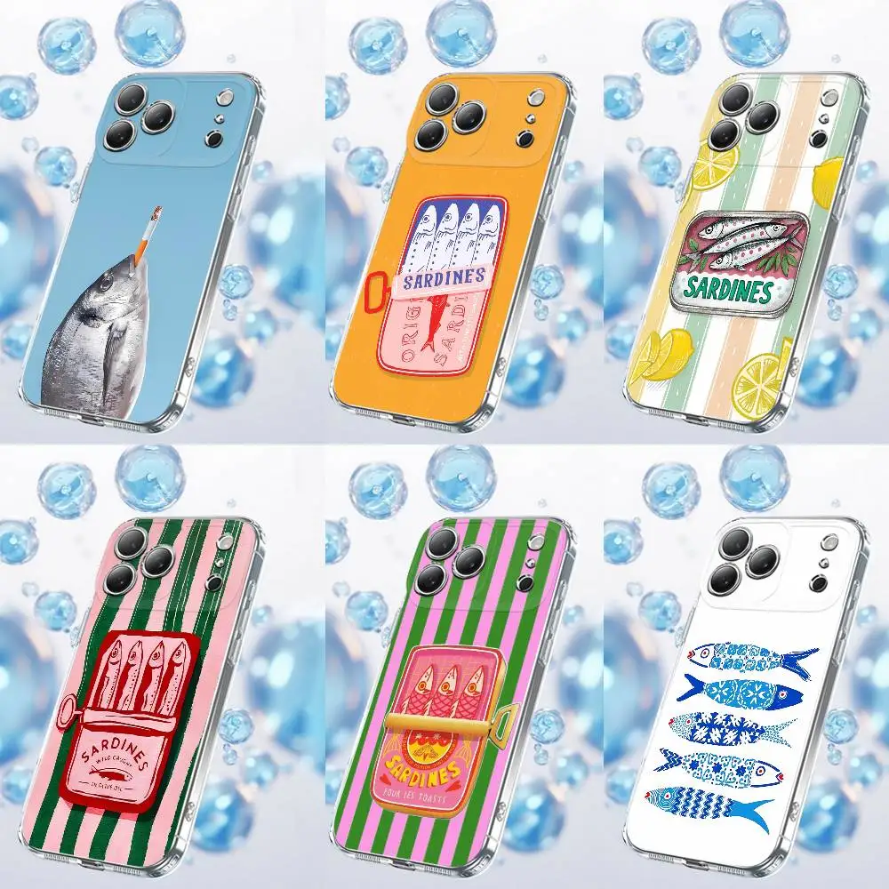 حافظة هاتف السردين المضحكة لهاتف آيفون 17,16,15,14,13,12,11,Plus,Pro,Max,Plus,E,Air,غطاء شفاف صغير