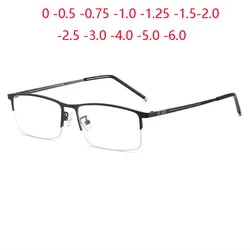 Non-magnetic Half Frame Square Nearsighted Glasses For Men Semi-Rimless Shortsighted Prescription Eyewear 0 -0.5 -0.75 To -6