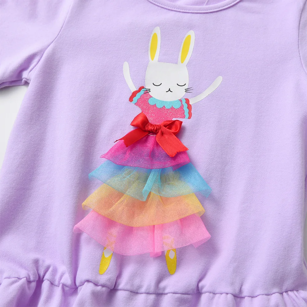 Mädchen 3D Hasen-Blumendruck Langarm Baumwoll-Freizeitshirt und Leggings 2-teiliges Outfit Kinder Lavendel Weiche Kleidungssets – Detail 7