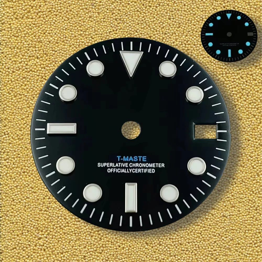 28.5mm S Logo black GMT Dial Fit NH34 Japanese Movement Ice Blue Luminous Watch Modification Accessories