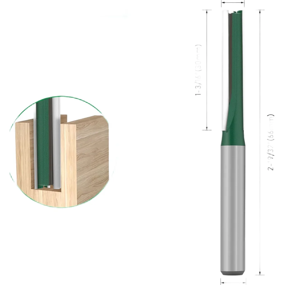 

1/4 Shank Green Straight Router Bit with Three Flutes for Woodworking Routing Edging and Slotting Applications