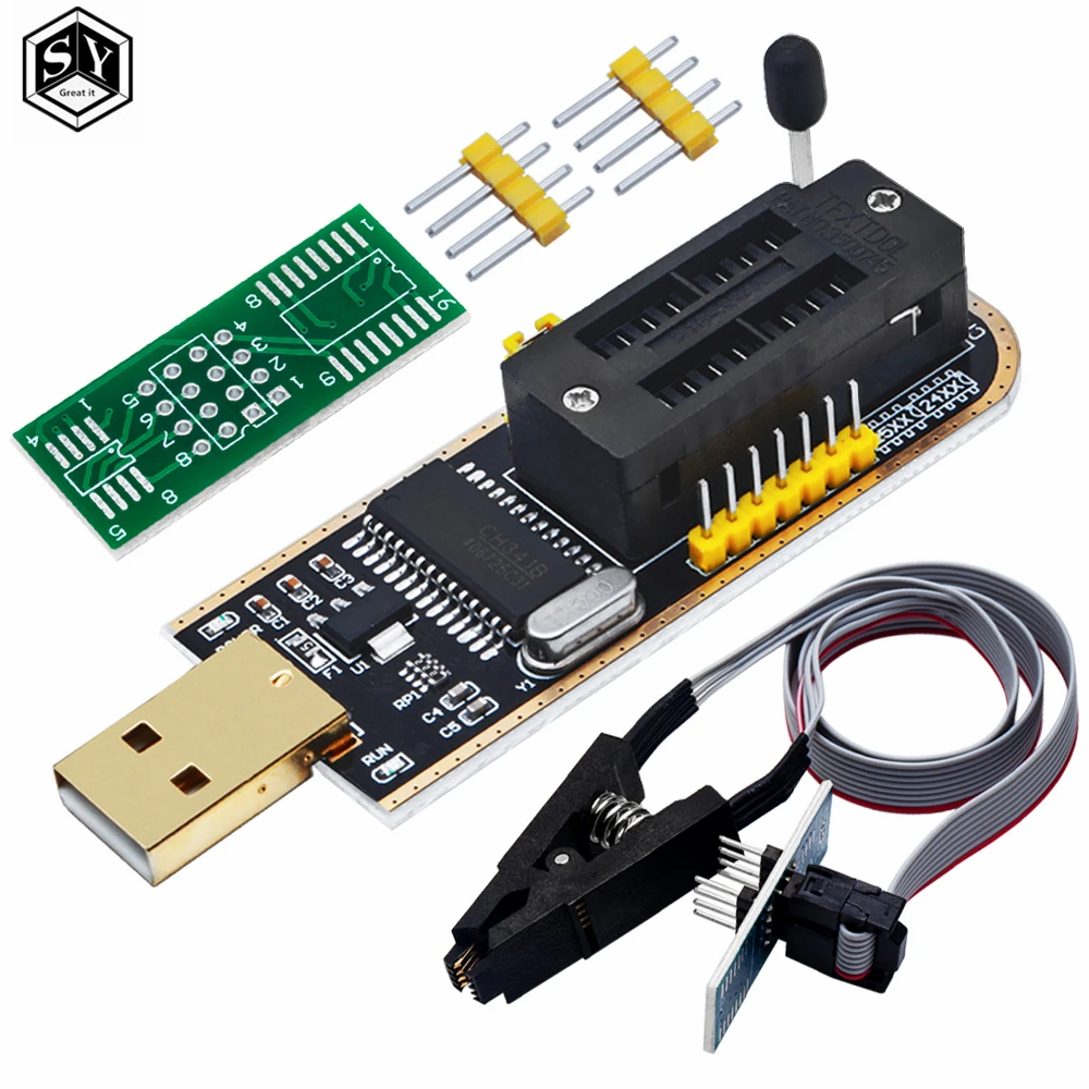 CH341A 24 25 Series EEPROM Flash BIOS USB Programmer Module + SOIC8 SOP8 Test Clip For EEPROM 93CXX / 25CXX / 24CXX