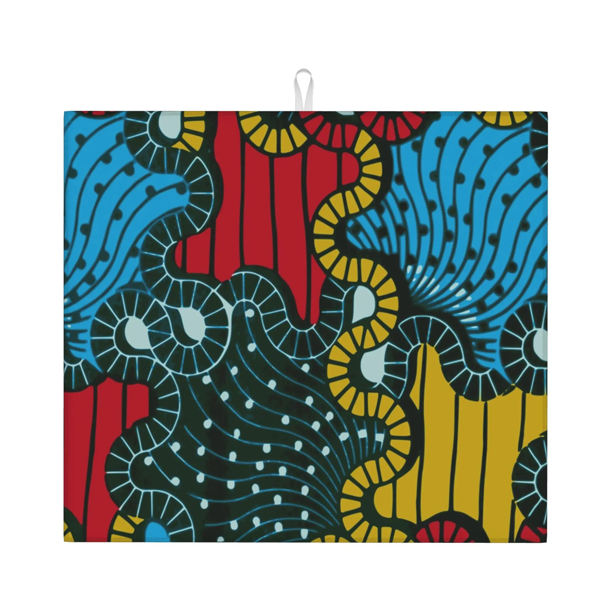 Drying Mat For Kitchen African Ankara Fabric Barware Tableware Oil Proof Tribal Geometric Art Washable Kitchen Sink Drying Pad