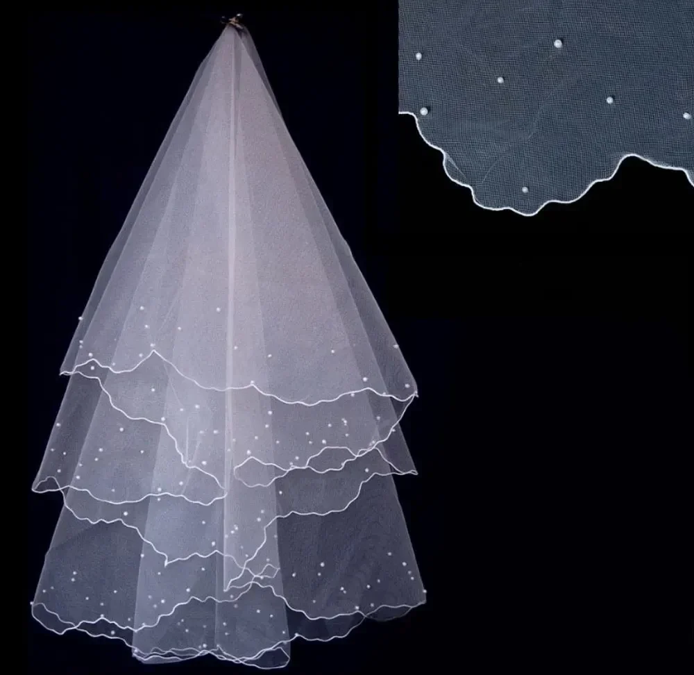 Accessories 1.5M Elegant Pearl Wedding Veil Short White Tulle Bridal