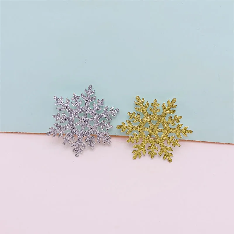 50 sztuk/partia 4CM błyszczące Glitter Snowflake kształt wyściełane aplikacje dla DIY nakrycia głowy spinki do włosów wystrój ubrania kapelusz buty