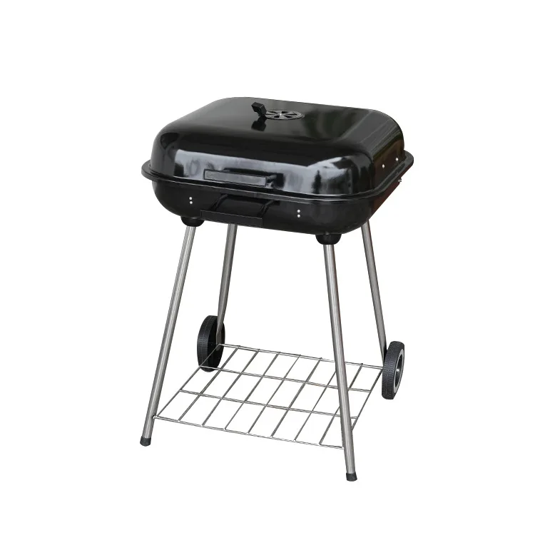 

Custom Enamel Square Charcoal Four-legged Outdoor Grill Portable Four-legged Burger Grill American Grill