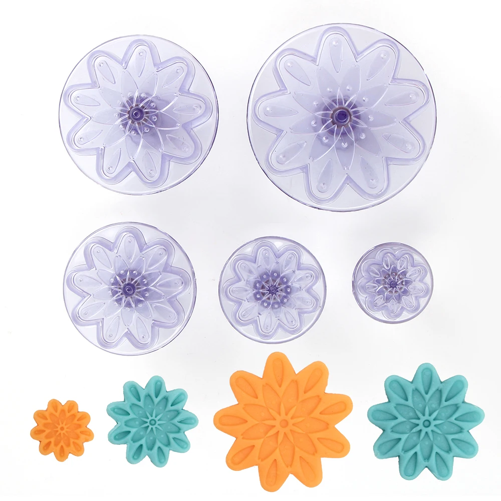 MRF 5 قطع البلاستيك كعكة المكبس القواطع مجموعة جميلة زهرة نمط فندان قالب كوكي الضغط ختم المعجنات أدوات الخبز #1