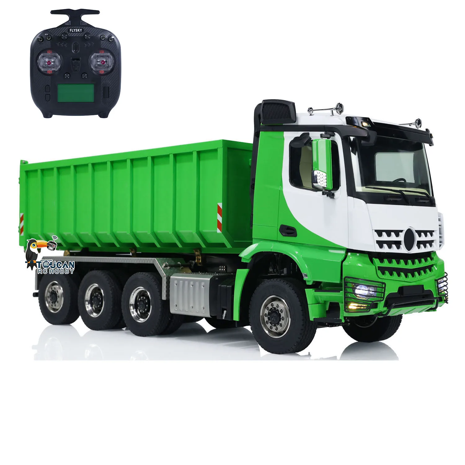 In Stock 8x8 1/14 Hydraulic RC Full Dump Truck Green Metal Roll On Off Tipper Car Model Sound Light System Remoted Toy Model