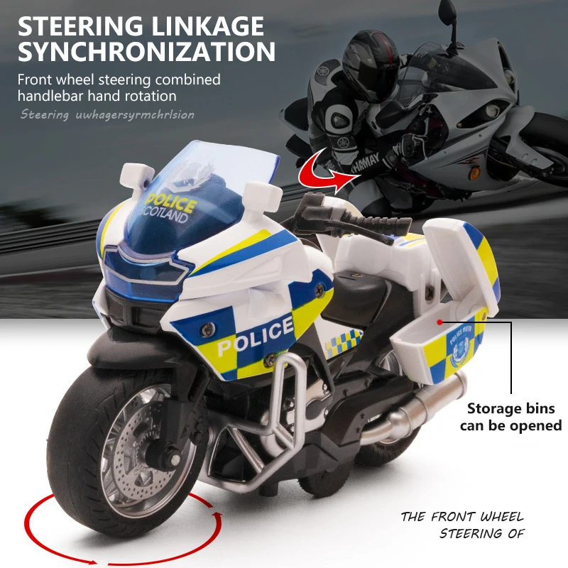 1:14 Alloy Pull Back Motorcycle Kids Toy Police Motorcycle with Light and Music Car Model Collection Childern Gift Inertial Car