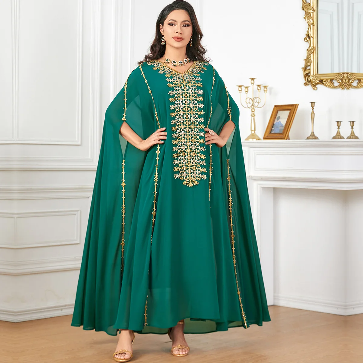 Eid Stickerei Abayas Kebaya Frauen Chiffon Mantel Kleid Dubai Türkei Kaftan Ramadan Djellaba Islam Jalabiya Kaftan Marocain Femme