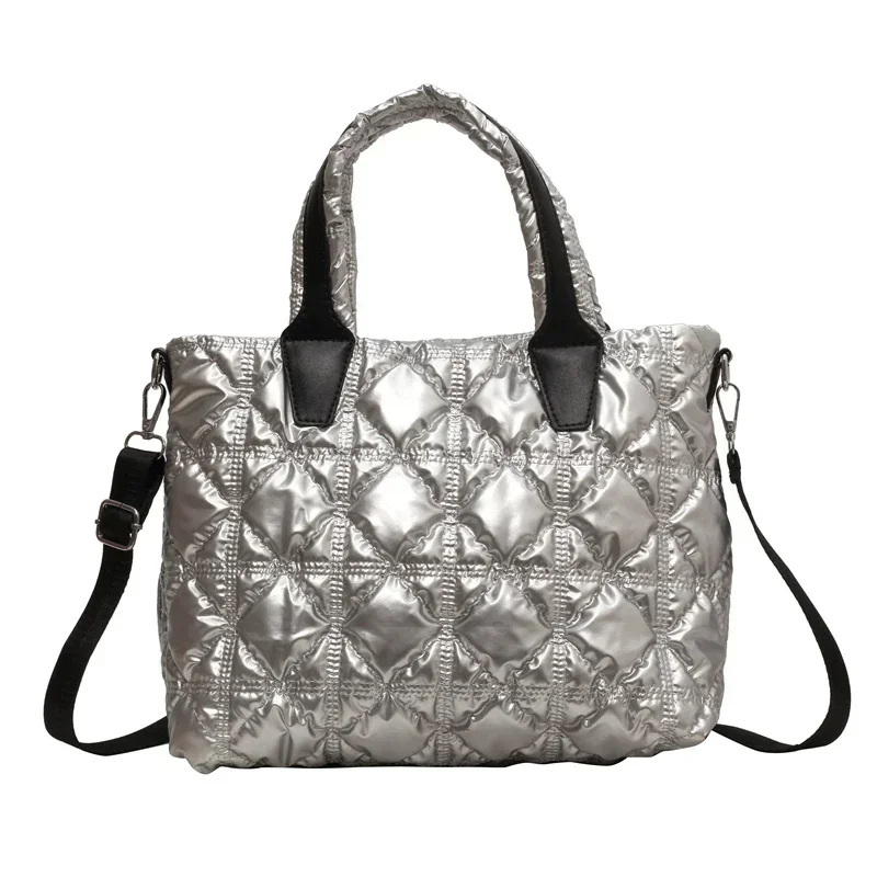 Modna torba damska Crossbody solidna codzienna torba na ramię nylonowa torebka o dużej pojemności pikowana wyściełana puchowa torba podróżna na zakupy — zdjęcie 2