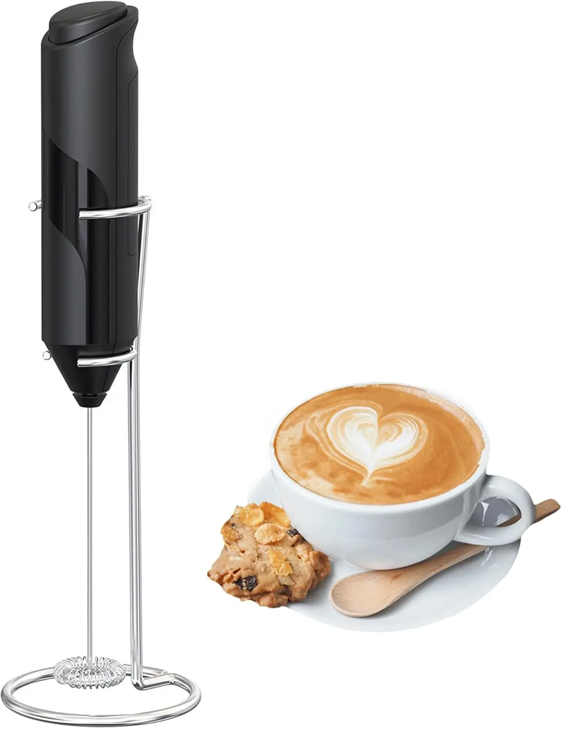 صانع رغوة الحليب، صانع الرغوة الذي يعمل بالبطارية - حامل رغوة الحليب لقهوة الحليب واللاتيه والكابتشينو والفرابيه والشوكولاتة الساخنة