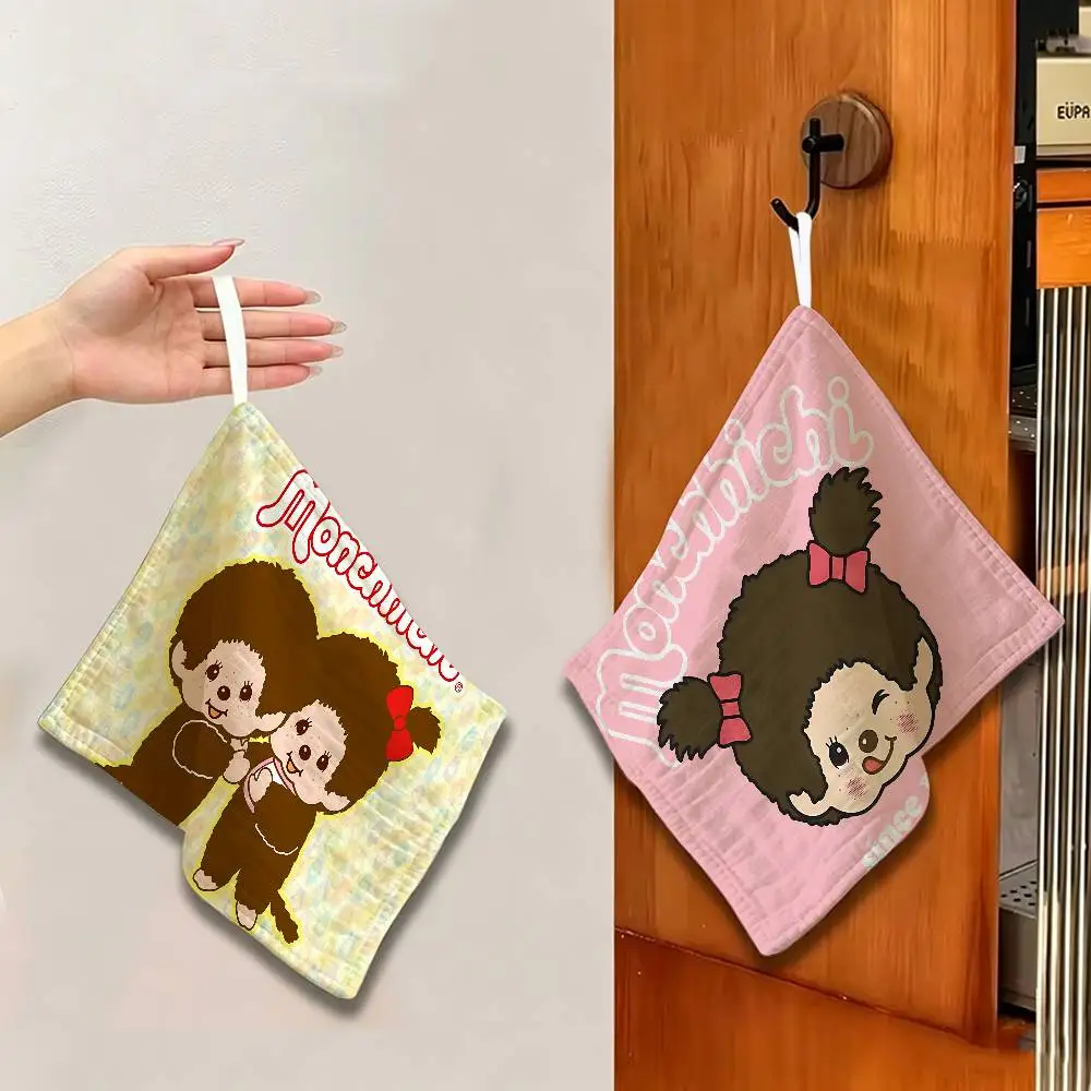 Anime M-Monchhichi Polyester Cotton Hand Wiping Towel, Hanging Design, Durable for Household Restaurant Toilet Use